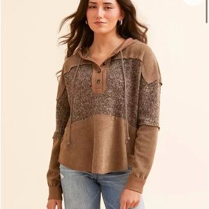 BKE Pieced Hooded Henley Pullover